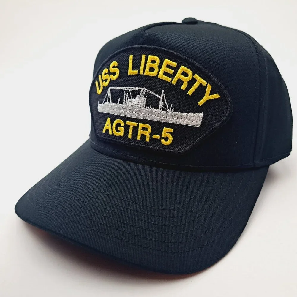 USS Liberty AGTR-5 Patch Hat Baseball Cap Adjustable Strap Solid Black